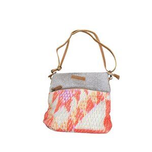 Myra Bag Boho Canvas & Hair-On Hide Crossbody Shoulder Purse Leather Strap